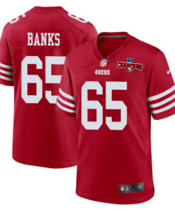 Aaron Banks 65 San Francisco 49ers NFC Champions Patch Game Men Jersey - Scarlet JS4230 nicesnker