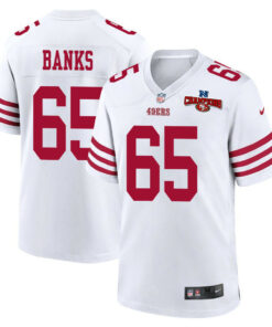 Aaron Banks 65 San Francisco 49ers NFC Champions Patch Game Men Jersey - White JS9465 nicesnker