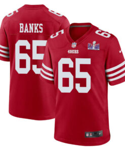 Aaron Banks 65 San Francisco 49ers Super Bowl LVIII Patch Game Men Jersey - Scarlet JS2544 nicesnker