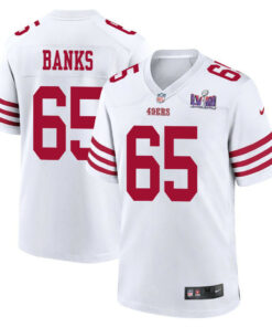 Aaron Banks 65 San Francisco 49ers Super Bowl LVIII Patch Game Men Jersey - White JS5274 nicesnker