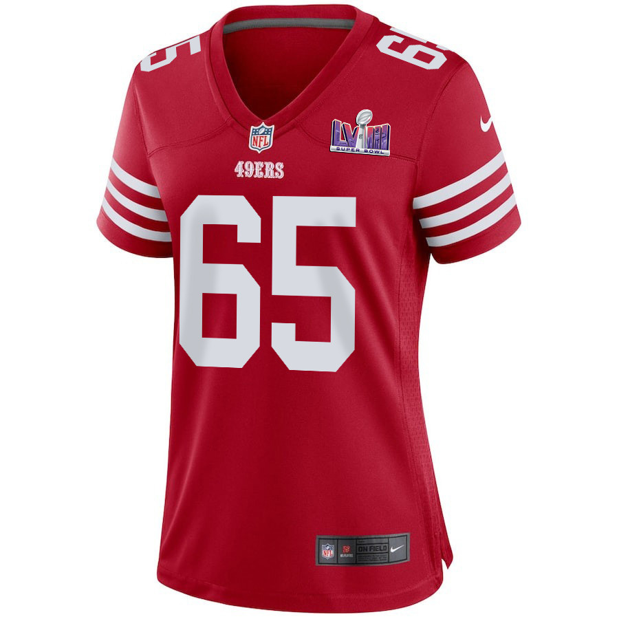 Aaron Banks 65 San Francisco 49ers Super Bowl LVIII Patch Game Women Jersey - Scarlet JS1392 nicesnker - Image 2