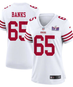Aaron Banks 65 San Francisco 49ers Super Bowl LVIII Patch Game Women Jersey - White JS3099 nicesnker