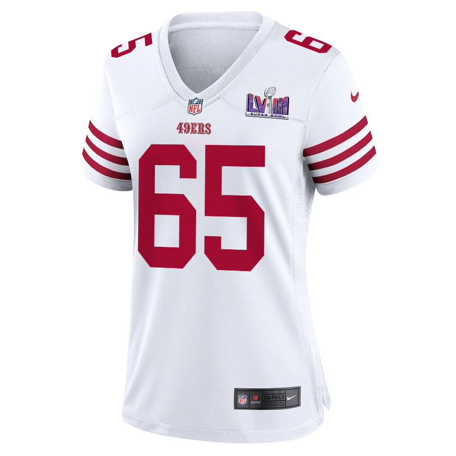 Aaron Banks 65 San Francisco 49ers Super Bowl LVIII Patch Game Women Jersey - White JS3099 nicesnker - Image 2