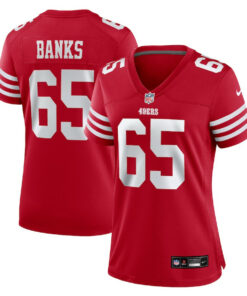 Aaron Banks 65 San Francisco 49ers Women's Game Jersey - Scarlet JS6765 nicesnker