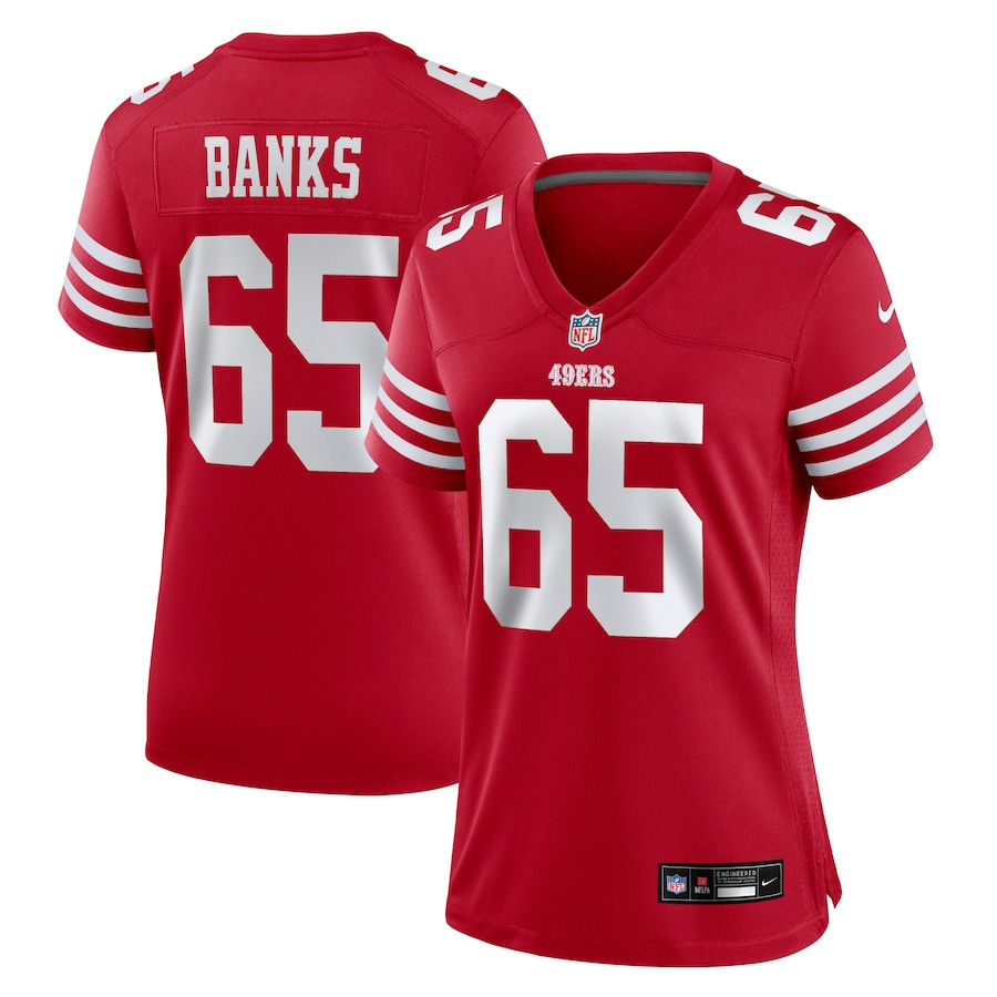 Aaron Banks 65 San Francisco 49ers Women's Game Jersey - Scarlet JS6765 nicesnker