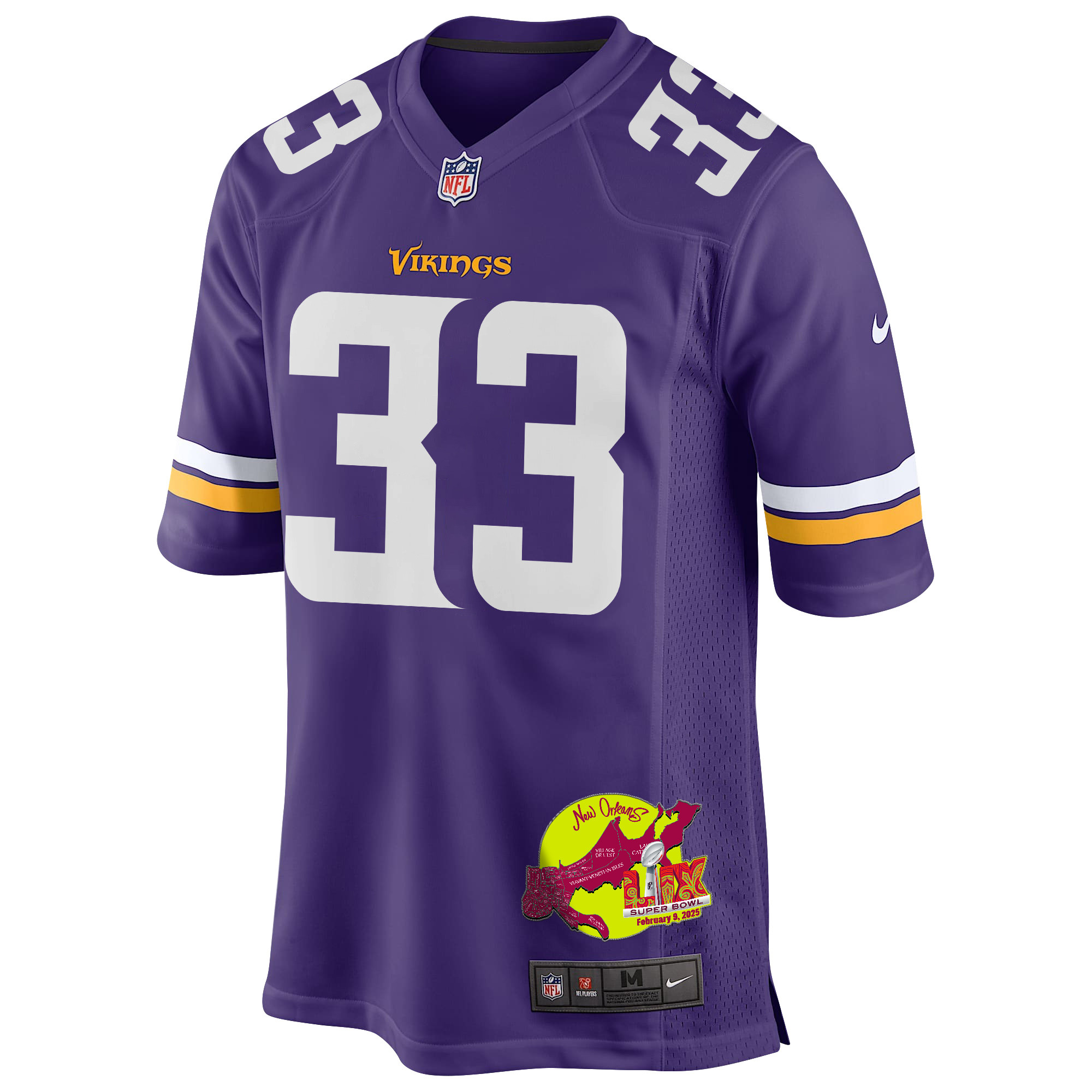 Aaron Jones Sr. 33 Minnesota Vikings Super Bowl LIX New Orleans Patch Game Men Jersey - Purple JS3871 nicesnker - Image 3