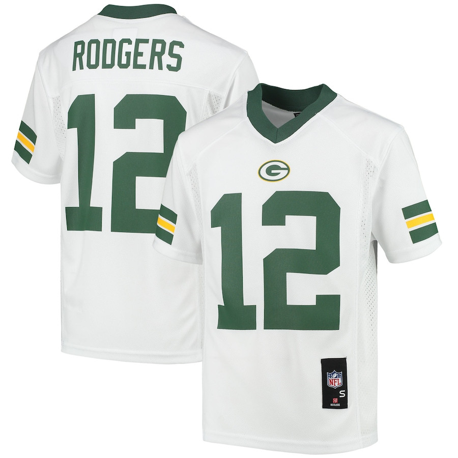 Aaron Rodgers 12 Green Bay Packers YOUTH Jersey - White JS6549 nicesnker