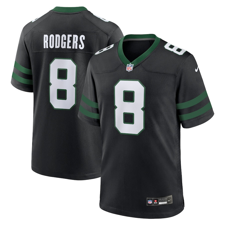 Aaron Rodgers 8 New York Jets Alternate Game Jersey - Men, Legacy Black JS8506 nicesnker