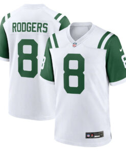 Aaron Rodgers 8 New York Jets Classic Alternate Game Men Jersey - White JS9552 nicesnker