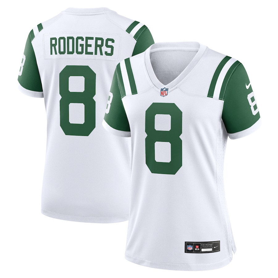 Aaron Rodgers 8 New York Jets Women's Classic Alternate Game Jersey - White JS2421 nicesnker
