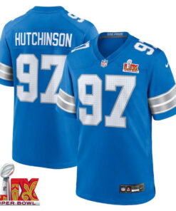 Aidan Hutchinson #97 Detroit Lions Super Bowl LIX Jersey - Men's - Blue JS6968 nicesnker