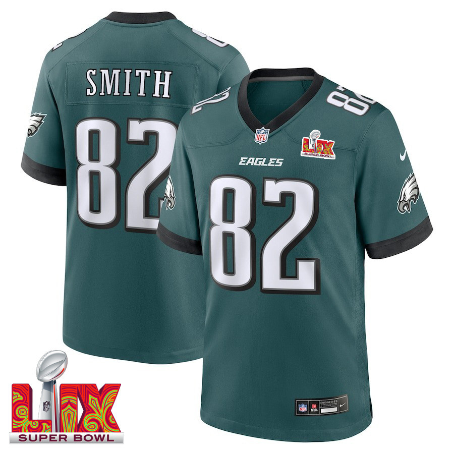 Ainias Smith #82 Philadelphia Eagles Super Bowl LIX Jersey - Men's - Midnight Green JS5744 nicesnker