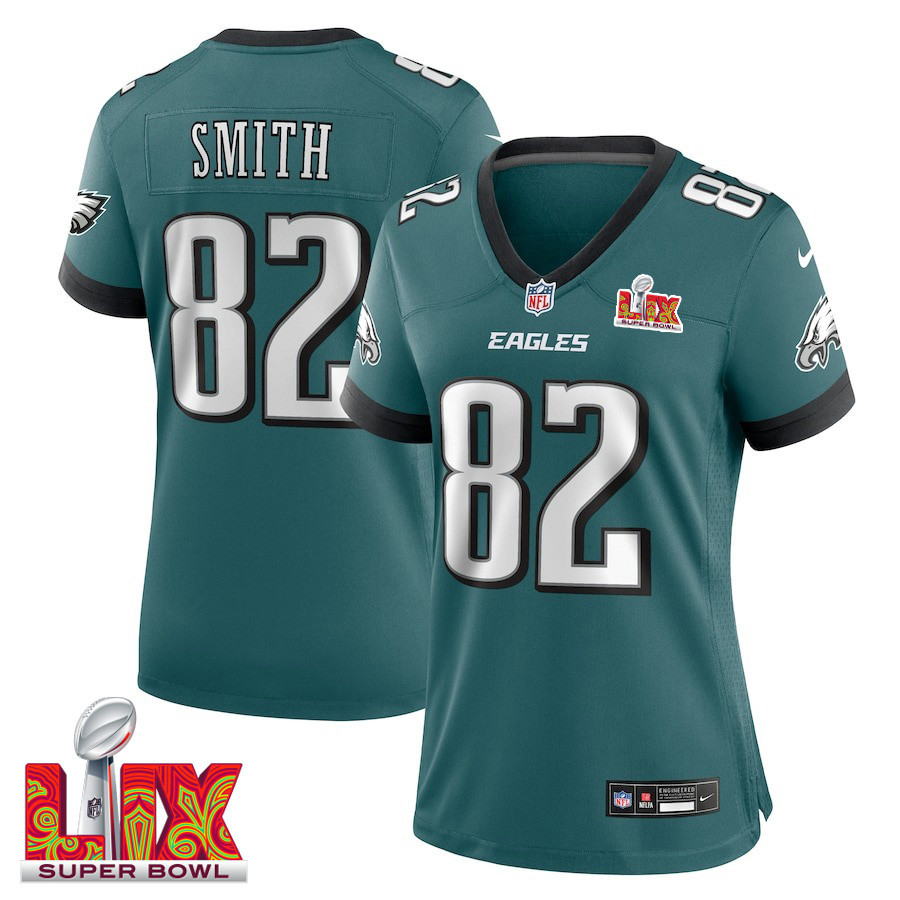 Ainias Smith #82 Philadelphia Eagles Super Bowl LIX Women's Jersey - Midnight Green JS8000 nicesnker