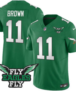 A.J. Brown 11 Philadelphia Eagles Fly Eagles Fly Patch Alternate Game Men Jersey - Kelly Green JS3764 nicesnker