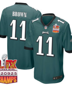 A.J. Brown 11 Philadelphia Eagles Super Bowl LIX Champions Patch Game Men Jersey - Midnight Green JS6525 nicesnker