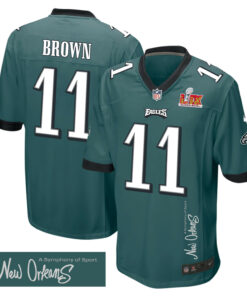 A.J. Brown 11 Philadelphia Eagles Super Bowl LIX 'New Orleans - A Symphony of Sport' EMBROIDERED Game Men Jersey - Midnight Green JS2762 nicesnker