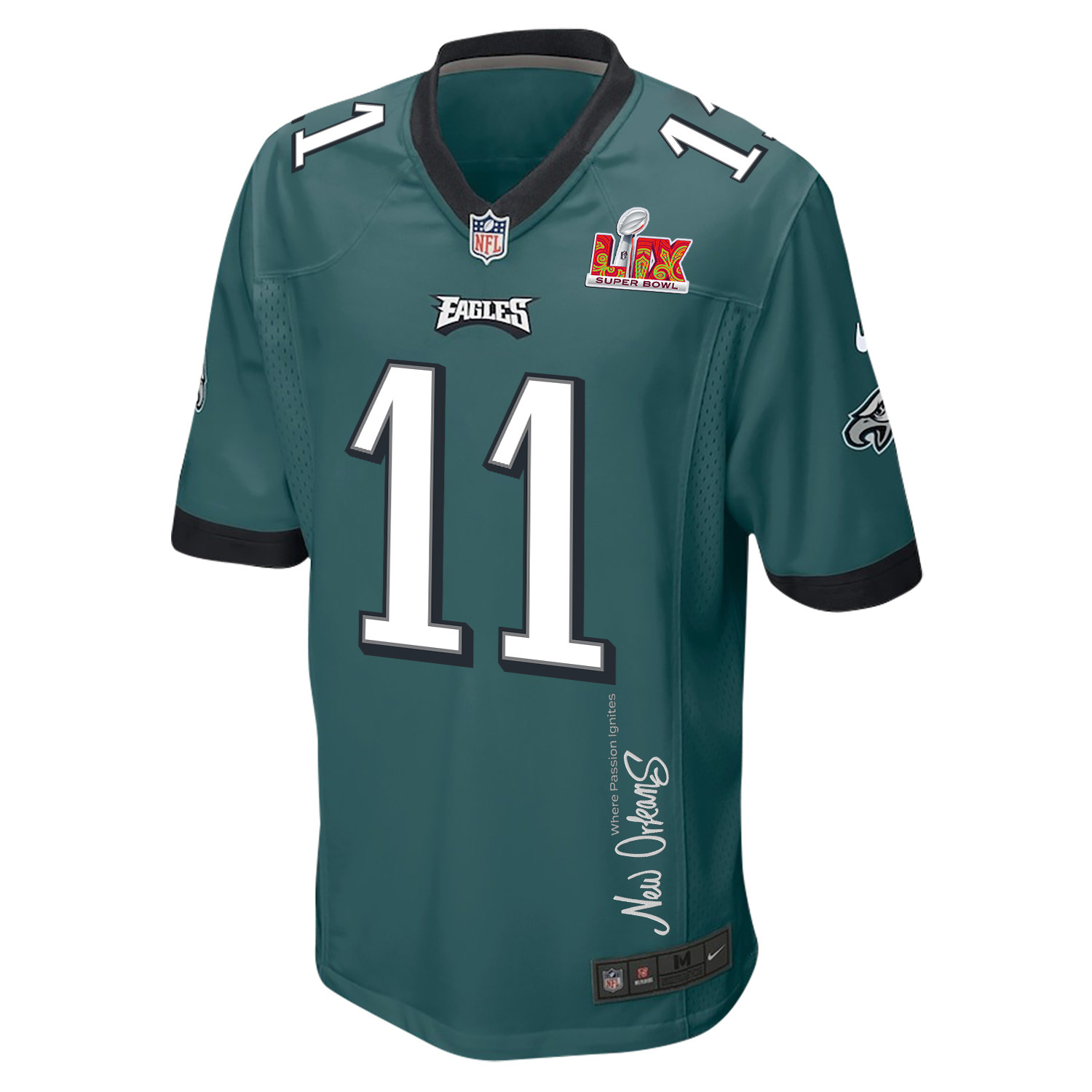 A.J. Brown 11 Philadelphia Eagles Super Bowl LIX 'New Orleans - Where Passion Ignites' EMBROIDERED Game Men Jersey - Midnight Green JS1607 nicesnker - Image 3