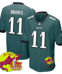 A.J. Brown 11 Philadelphia Eagles Super Bowl LIX New Orleans Patch Game Men Jersey - Midnight Green JS8524 nicesnker