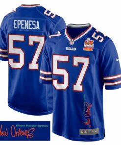 A.J. Epenesa 57 Buffalo Bills Super Bowl LIX Champions Patch 'New Orleans - Where Passion Ignites' EMBROIDERED Game Men Jersey - Royal JS4442 nicesnker