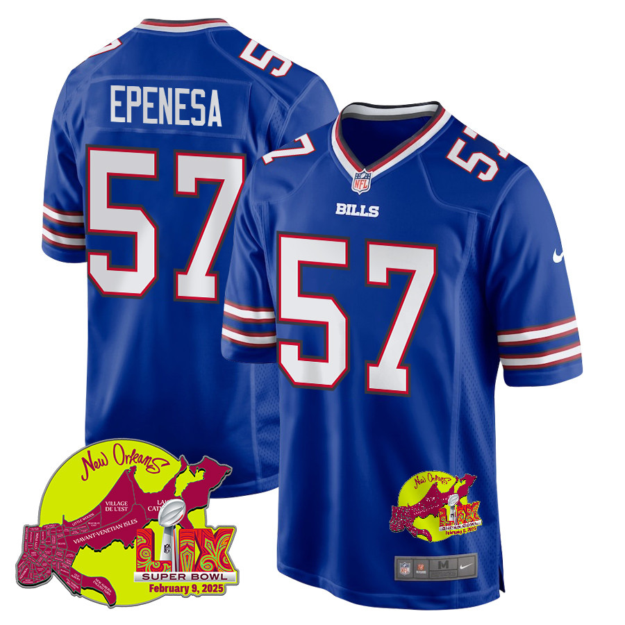 A.J. Epenesa 57 Buffalo Bills Super Bowl LIX New Orleans Patch Game Men Jersey - Royal JS5790 nicesnker