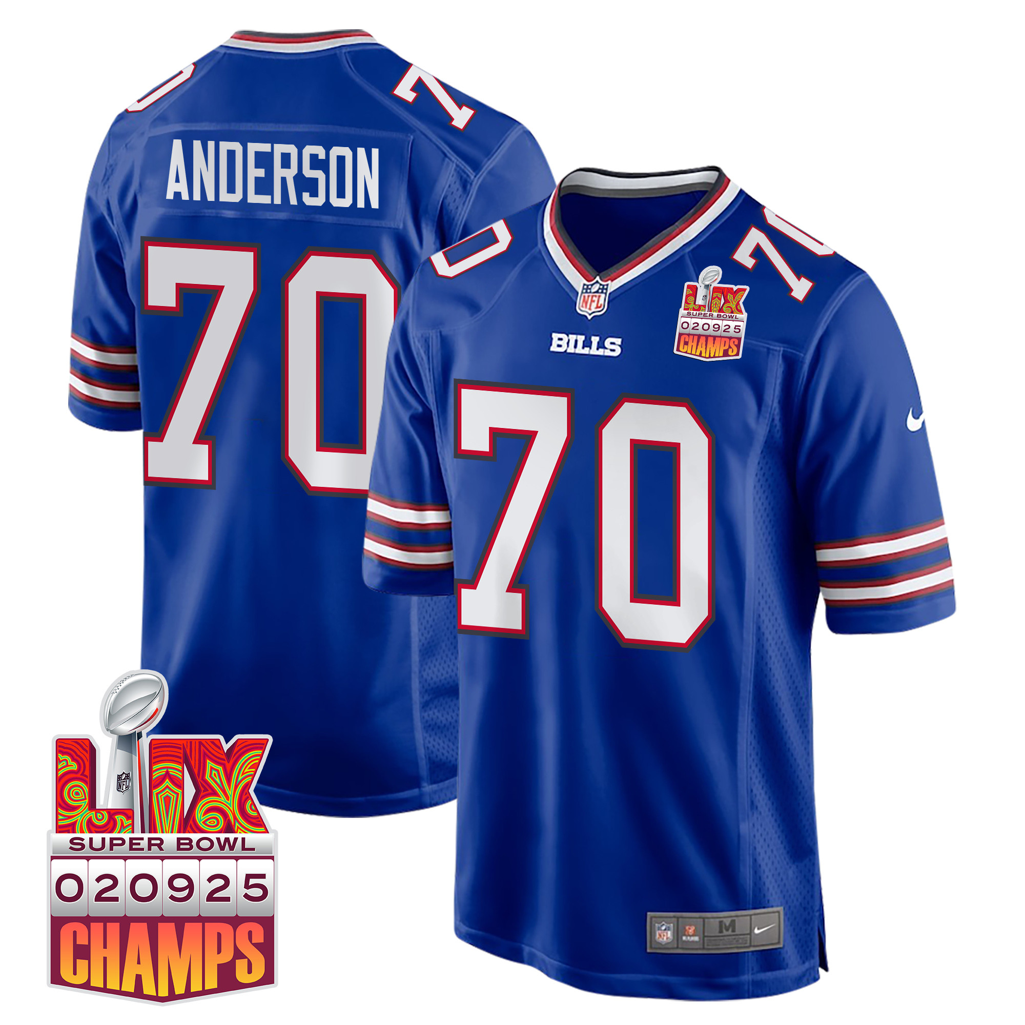 Alec Anderson 70 Buffalo Bills Super Bowl LIX Champions Patch Game Men Jersey - Royal JS1196 nicesnker