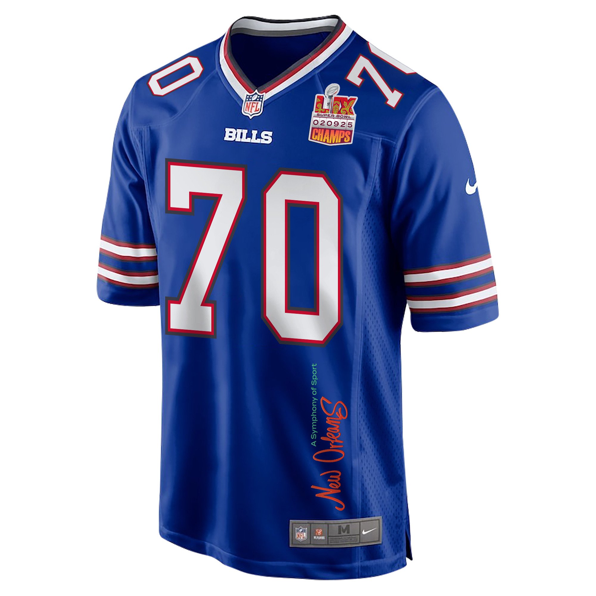 Alec Anderson 70 Buffalo Bills Super Bowl LIX Champions Patch 'New Orleans - A Symphony of Sport' EMBROIDERED Game Men Jersey - Royal JS5848 nicesnker - Image 3