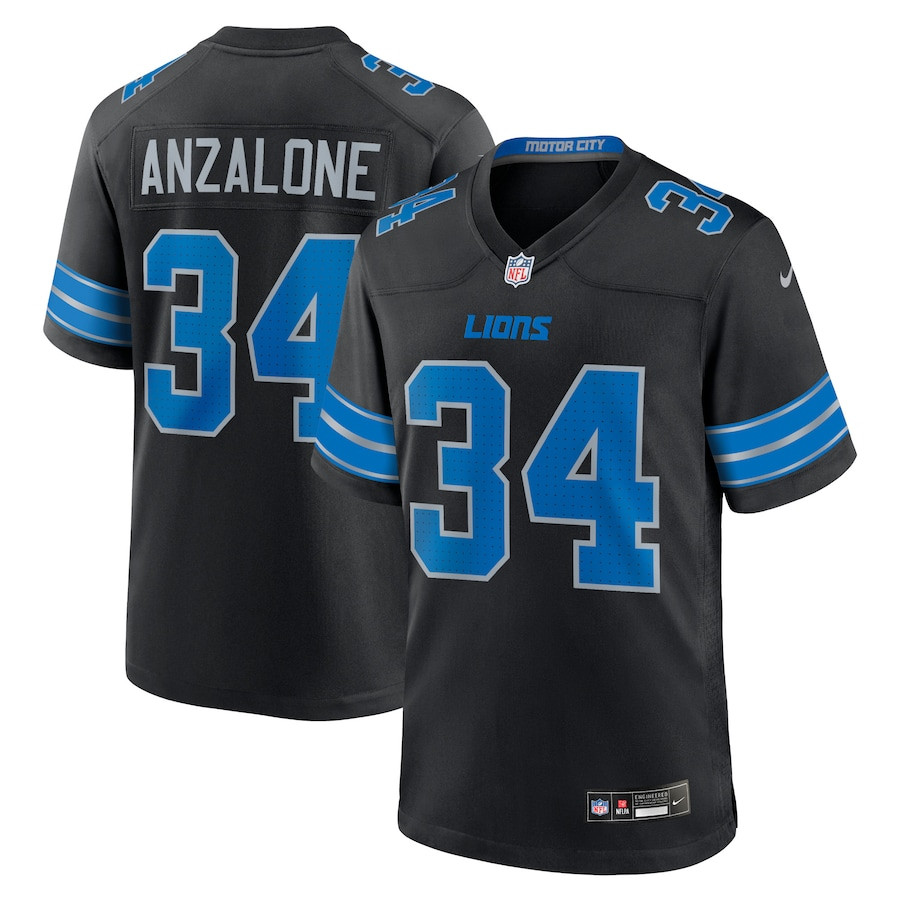 Alex Anzalone 34 Detroit Lions 2nd Alternate Game Men Jersey - Black JS8314 nicesnker