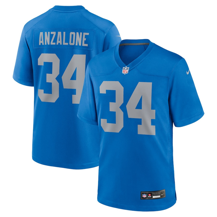 Alex Anzalone 34 Detroit Lions Alternate Game Men Jersey - Blue JS5205 nicesnker