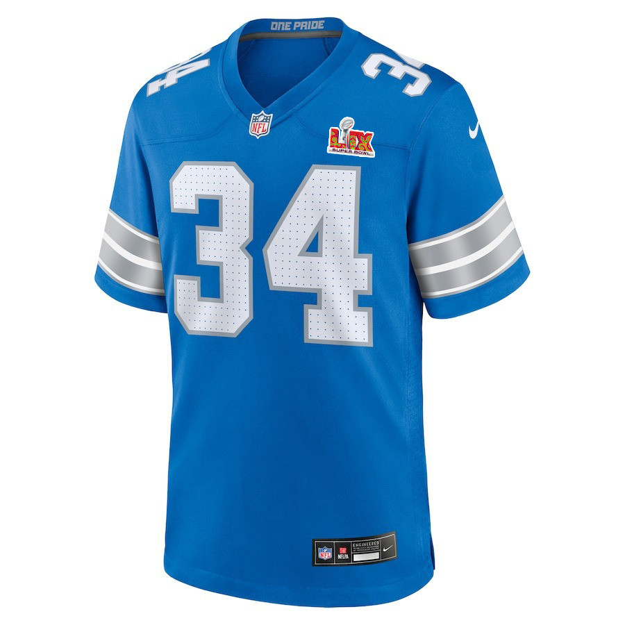 Alex Anzalone #34 Detroit Lions Super Bowl LIX YOUTH Jersey - Blue JS2764 nicesnker - Image 2