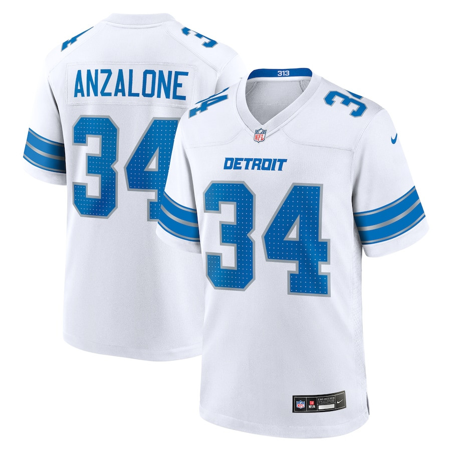 Alex Anzalone 34 Detroit Lions White Game Men Jersey - White JS3555 nicesnker