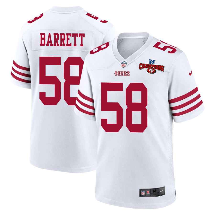 Alex Barrett 58 San Francisco 49ers NFC Champions Patch Game Men Jersey - White JS9176 nicesnker