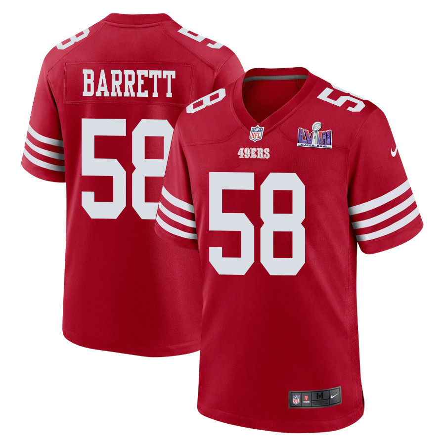 Alex Barrett 58 San Francisco 49ers Super Bowl LVIII Patch Game Men Jersey - Scarlet JS6688 nicesnker