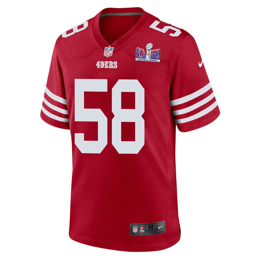 Alex Barrett 58 San Francisco 49ers Super Bowl LVIII Patch Game Men Jersey - Scarlet JS6688 nicesnker - Image 2