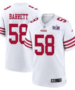 Alex Barrett 58 San Francisco 49ers Super Bowl LVIII Patch Game Men Jersey - White JS4747 nicesnker