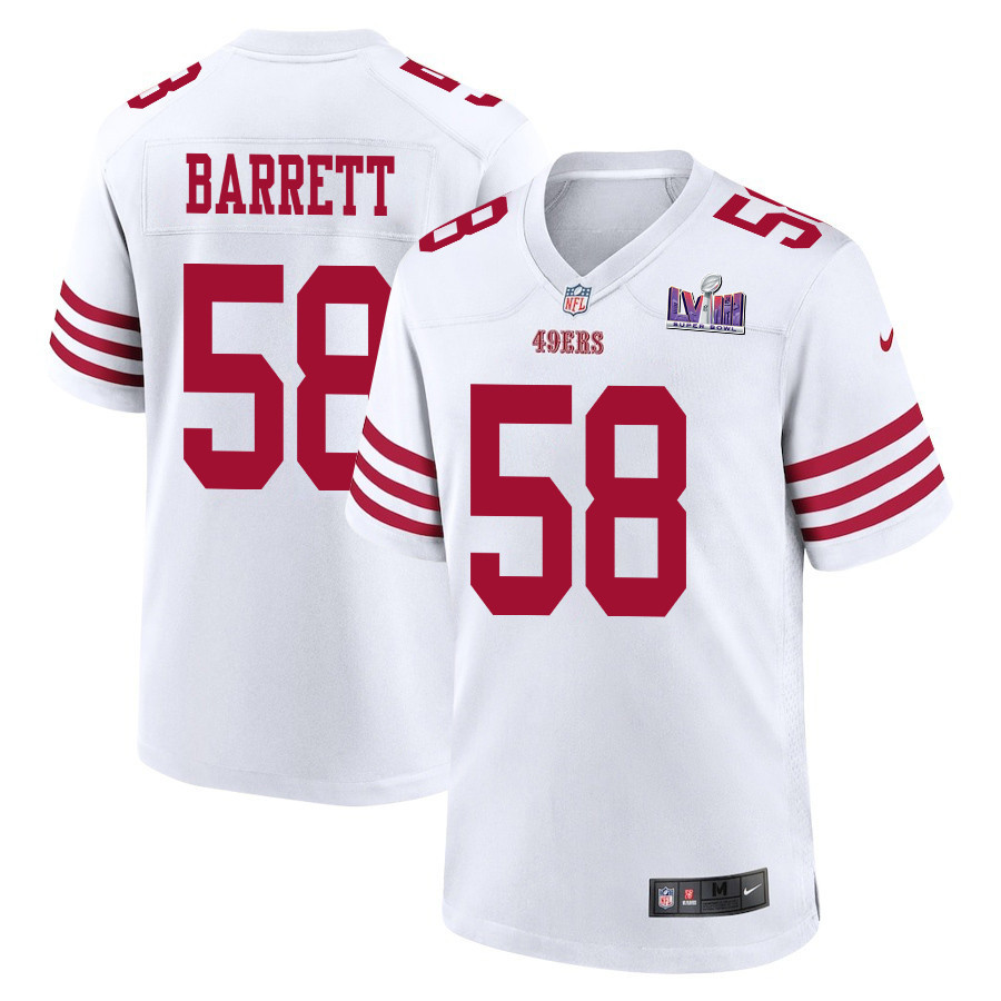 Alex Barrett 58 San Francisco 49ers Super Bowl LVIII Patch Game Men Jersey - White JS4747 nicesnker