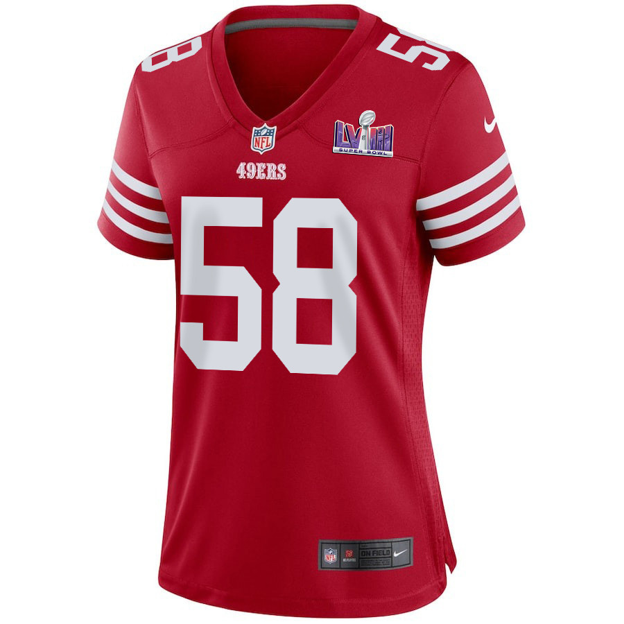 Alex Barrett 58 San Francisco 49ers Super Bowl LVIII Patch Game Women Jersey - Scarlet JS3209 nicesnker - Image 2