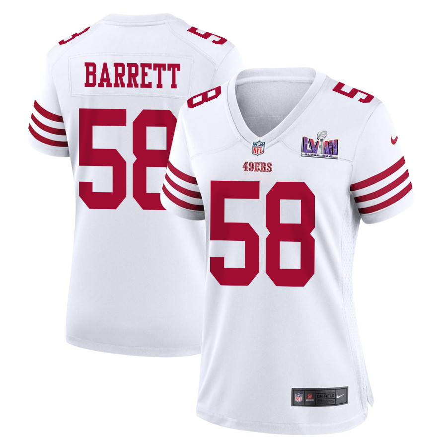 Alex Barrett 58 San Francisco 49ers Super Bowl LVIII Patch Game Women Jersey - White JS7384 nicesnker