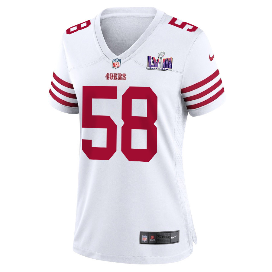 Alex Barrett 58 San Francisco 49ers Super Bowl LVIII Patch Game Women Jersey - White JS7384 nicesnker - Image 2