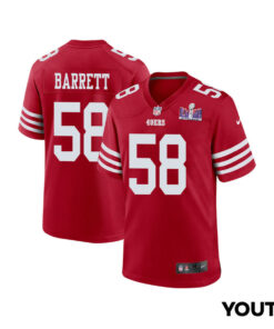 Alex Barrett 58 San Francisco 49ers Super Bowl LVIII Patch Game YOUTH Jersey - Scarlet JS2760 nicesnker