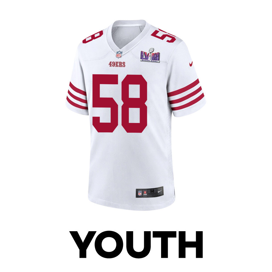 Alex Barrett 58 San Francisco 49ers Super Bowl LVIII Patch Game YOUTH Jersey - White JS8391 nicesnker - Image 2