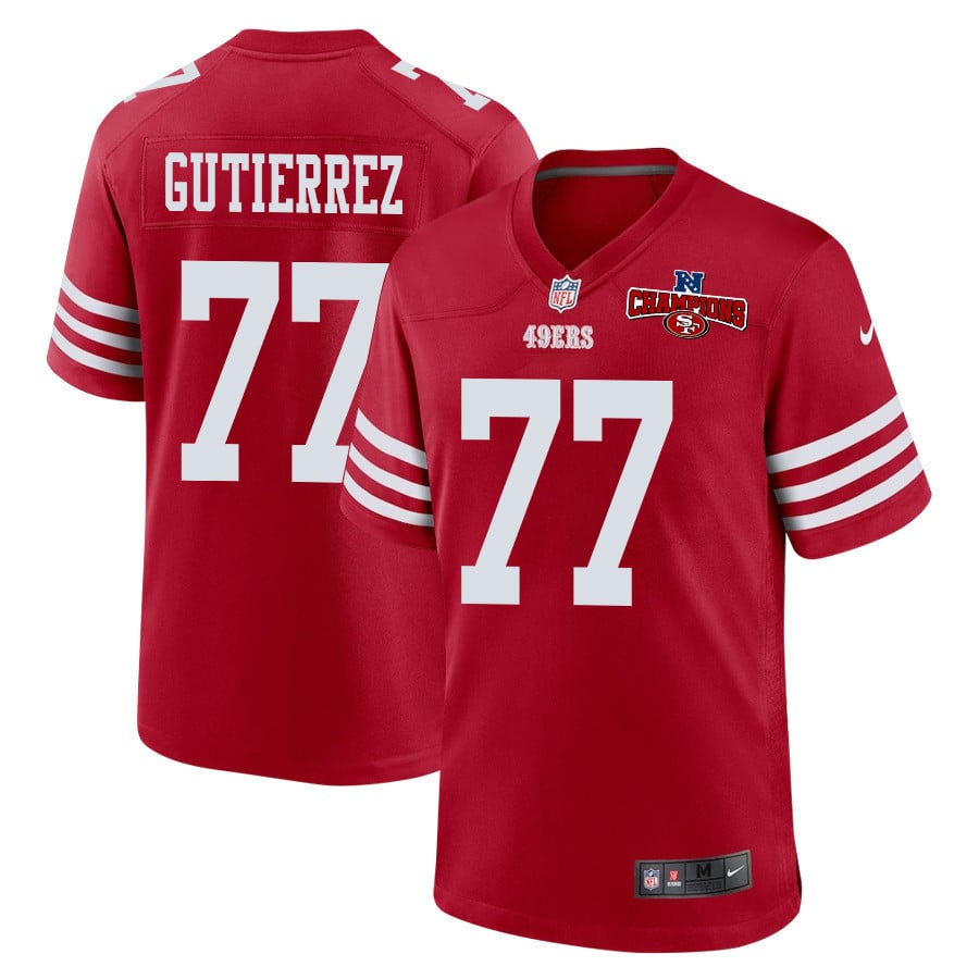 Alfredo Gutierrez 77 San Francisco 49ers NFC Champions Patch Game Men Jersey - Scarlet JS7524 nicesnker