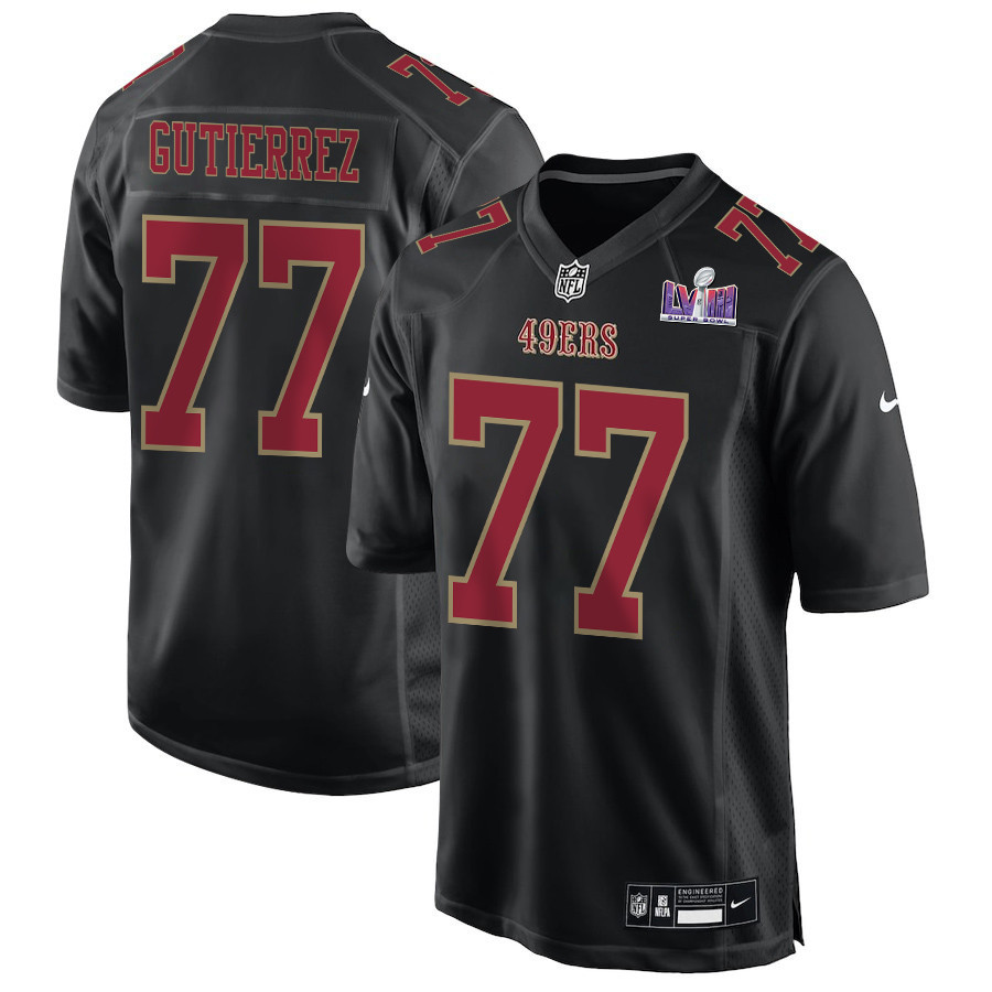 Alfredo Gutierrez 77 San Francisco 49ers Super Bowl LVIII Patch Fashion Game Men Jersey - Carbon Black JS8310 nicesnker