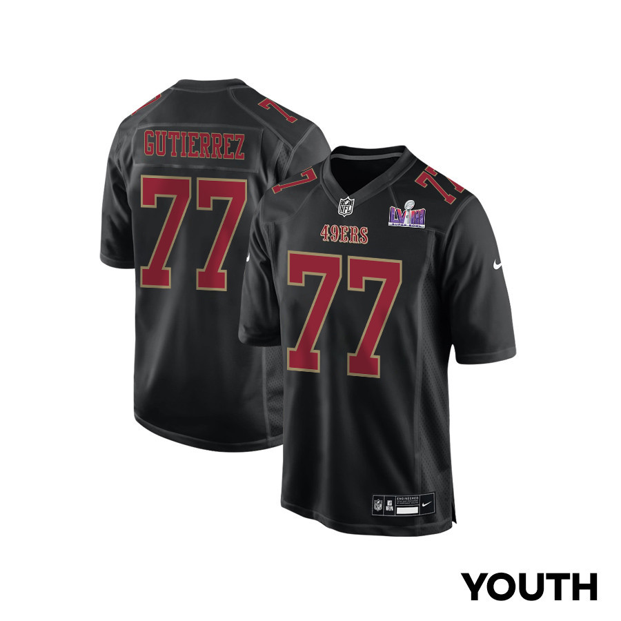 Alfredo Gutierrez 77 San Francisco 49ers Super Bowl LVIII Patch Fashion Game YOUTH Jersey - Carbon Black JS5403 nicesnker