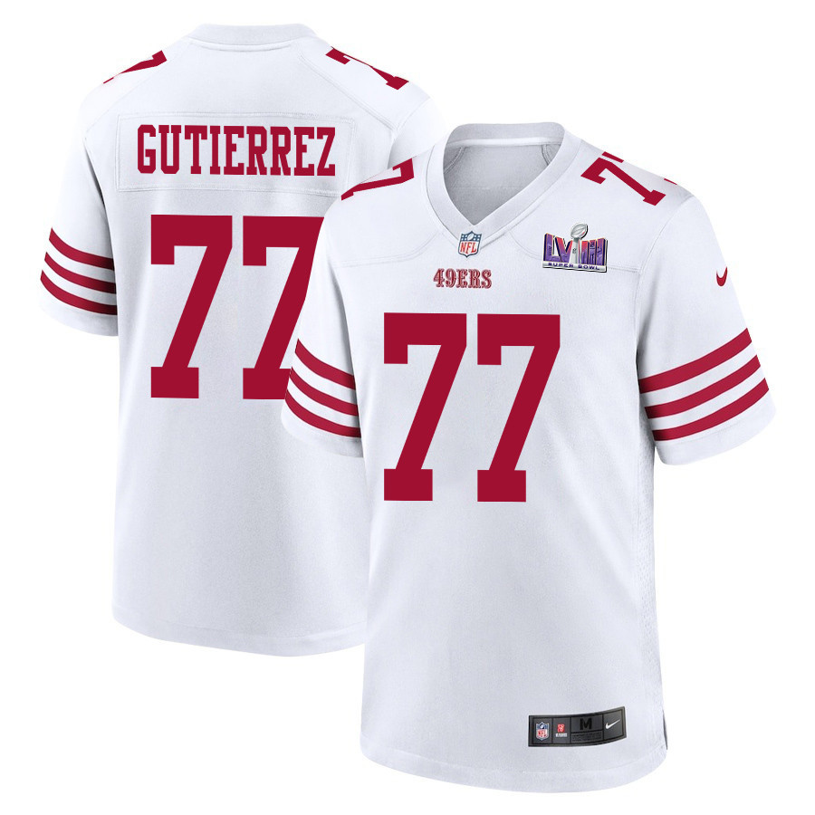 Alfredo Gutierrez 77 San Francisco 49ers Super Bowl LVIII Patch Game Men Jersey - White JS6573 nicesnker