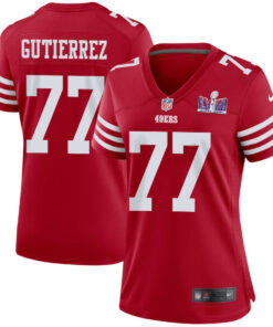 Alfredo Gutierrez 77 San Francisco 49ers Super Bowl LVIII Patch Game Women Jersey - Scarlet JS8767 nicesnker