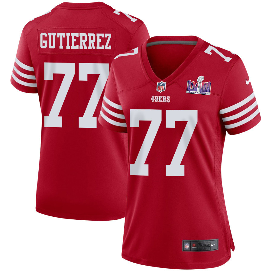 Alfredo Gutierrez 77 San Francisco 49ers Super Bowl LVIII Patch Game Women Jersey - Scarlet JS8767 nicesnker