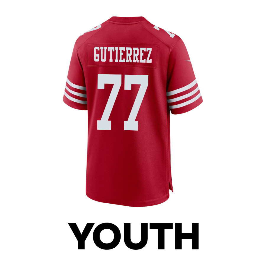Alfredo Gutierrez 77 San Francisco 49ers Super Bowl LVIII Patch Game YOUTH Jersey - Scarlet JS6259 nicesnker - Image 3