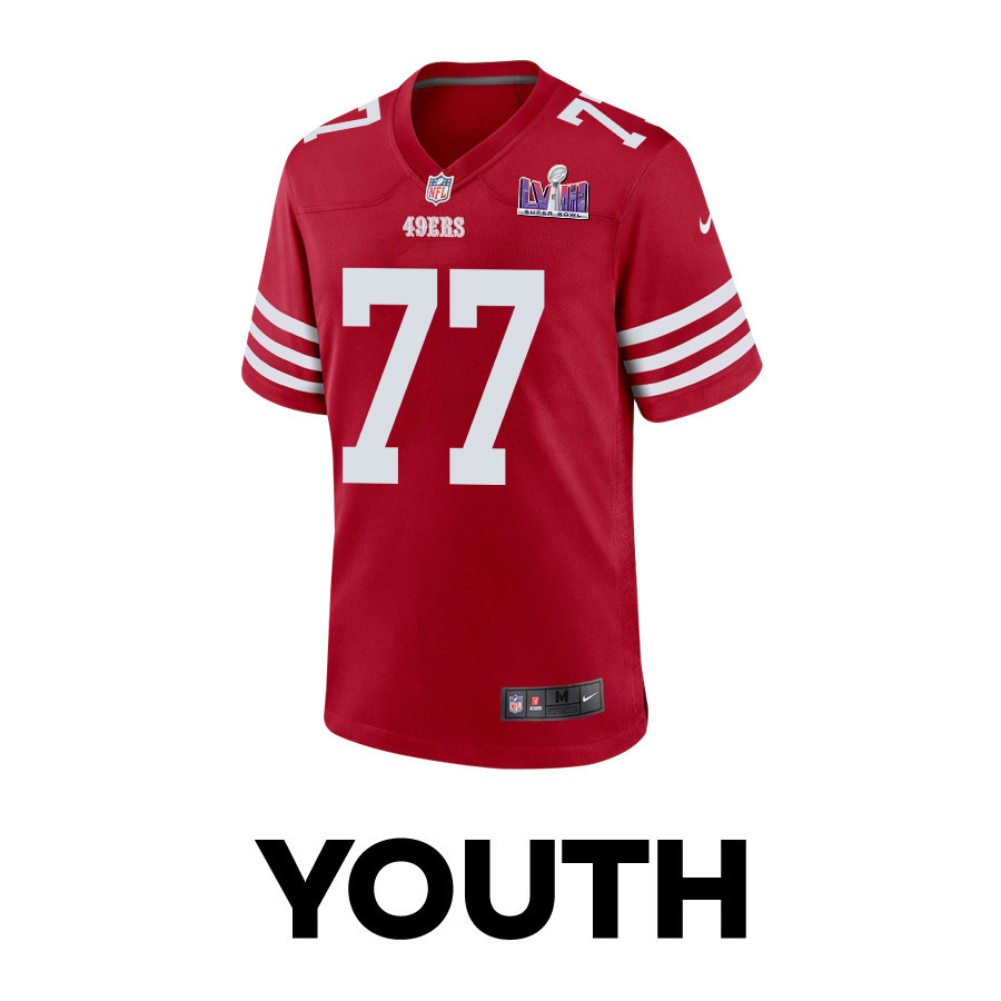 Alfredo Gutierrez 77 San Francisco 49ers Super Bowl LVIII Patch Game YOUTH Jersey - Scarlet JS6259 nicesnker - Image 2