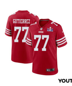 Alfredo Gutierrez 77 San Francisco 49ers Super Bowl LVIII Patch Game YOUTH Jersey - Scarlet JS6259 nicesnker