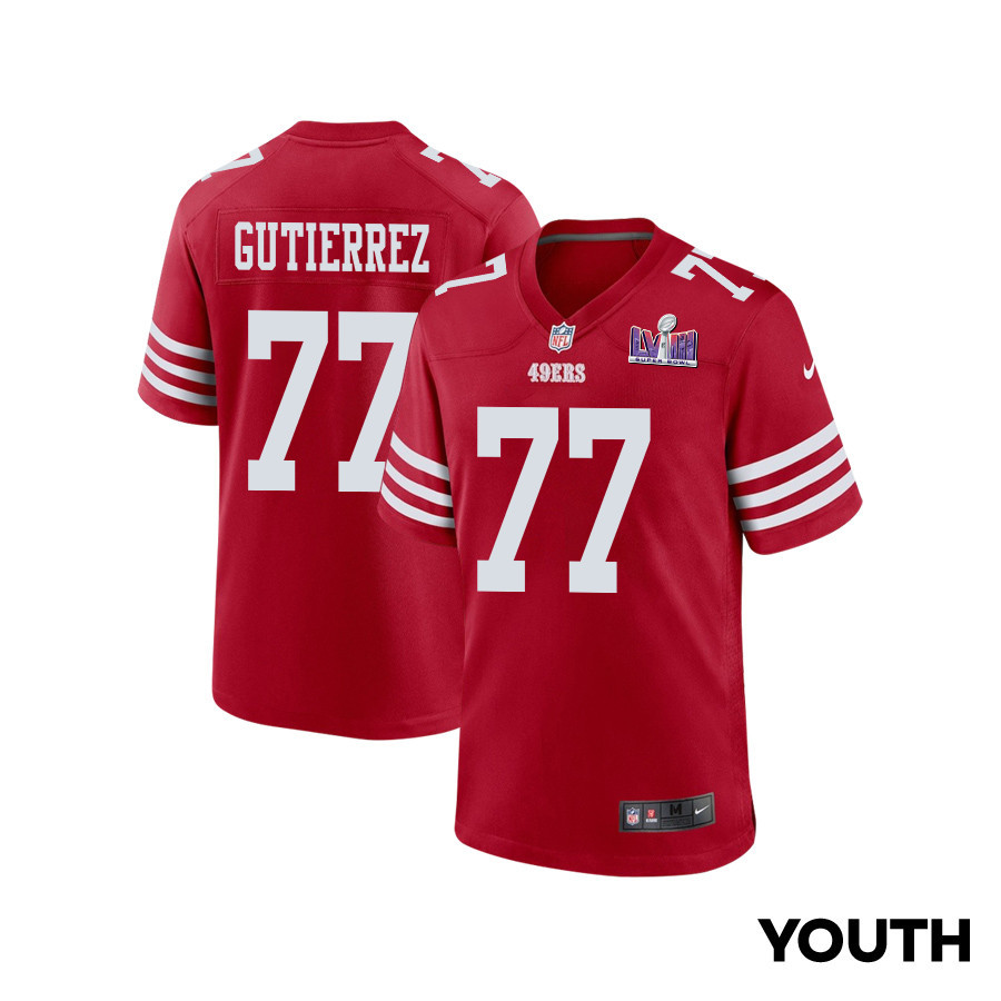 Alfredo Gutierrez 77 San Francisco 49ers Super Bowl LVIII Patch Game YOUTH Jersey - Scarlet JS6259 nicesnker